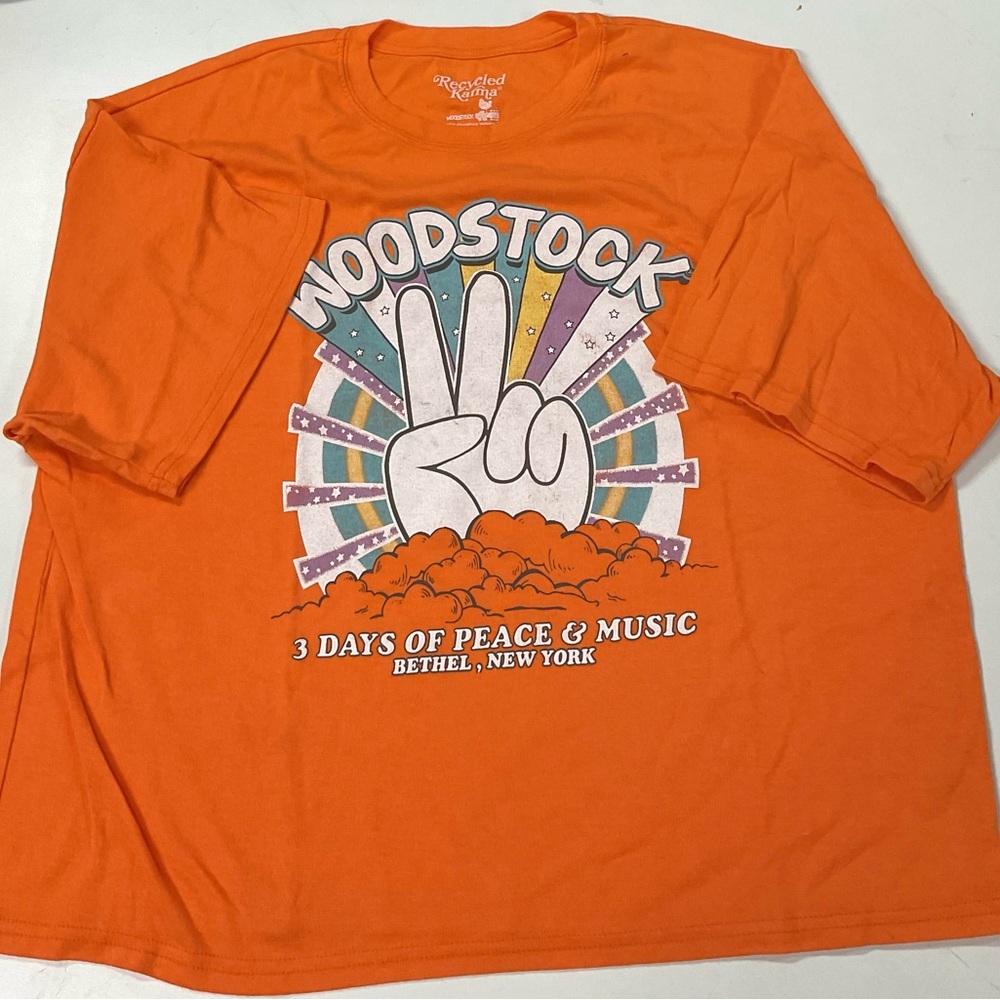 Recycled Karma Orange Woodstock “ 3 Days Of Peace & Music” Graphic Tee